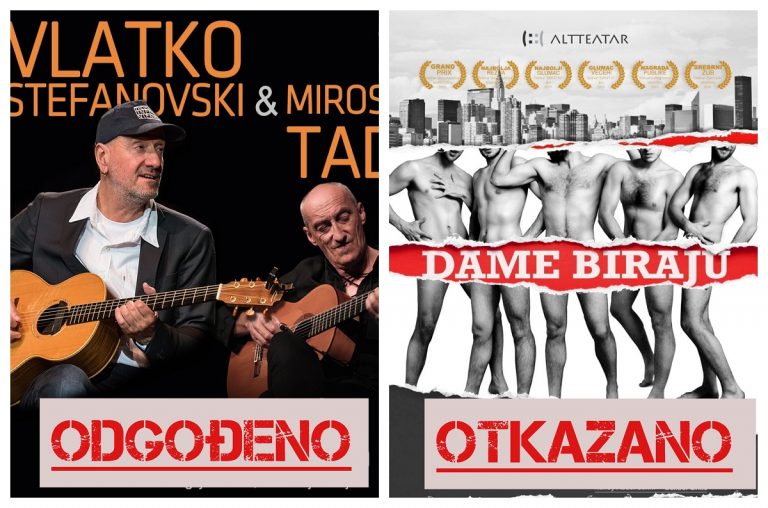 Koncert "Vlatko Stefanovski & Miroslav Tadić" odgođen, predstava "Dame biraju" otkazana