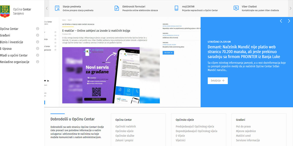 Web stranica Općine Centar