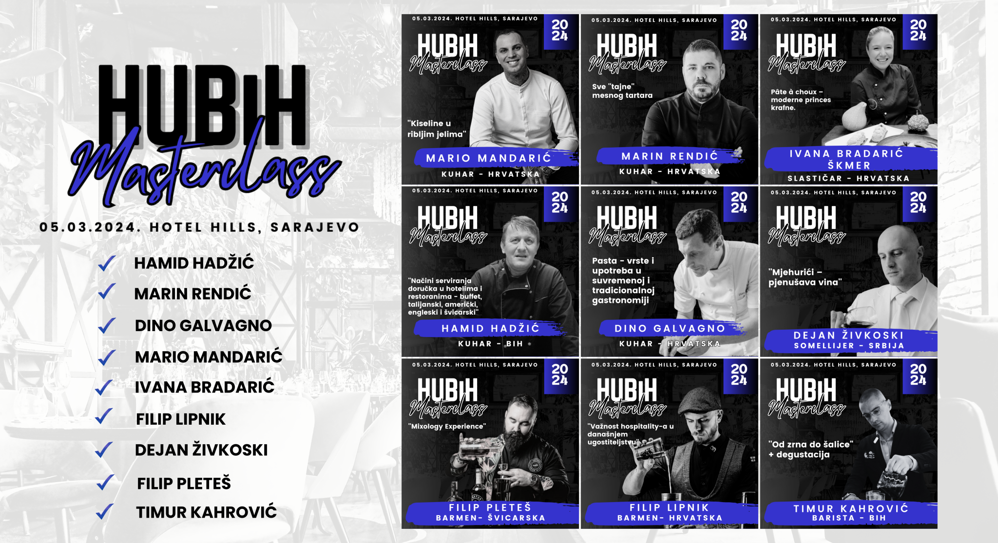 ❗️NAJVEĆI DOGAĐAJ U REGIJI: HUBiH MASTERCLASS❗️ ▶️ 9 MASTERCLASS-OVA I EDUKACIJA NA JEDNOM MJESTU◀️ 📆 05.03.2024 godine, Hotel Hills, Sarajevo ▶️ Za kuhare, slastičare, barmene, bariste, somelijere, konobare i sve ljubitelje kuhinje, slastica, vina, pića i kafe. CIJENA DNEVNE KARTE IZNOSI 150KM ❗️ Za dnevnu kartu možete posjetiti koliko želite edukacija ili masterclass-ova. ❗️ Svi učesnici će dobiti potvrdu o učešću na događaju. 👨🍳 Najveća imena gastro scene na jednom mjestu!